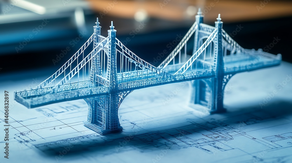 Poster bridge model on blueprint engineering project