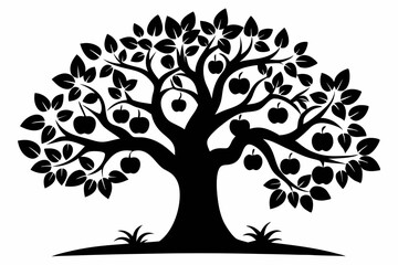 cashew tree silhouette line art vector illustration