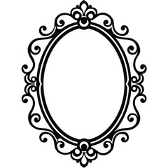 Minimalist Damask Mirror Frame Vector Illustration, Damask, Mirror, Frame, Silhouette, Minimalist