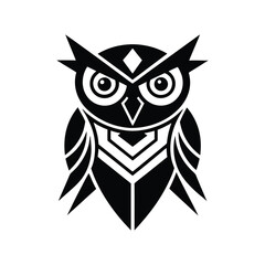 a tribal style vector illustration of an owl with geometric symmetry.eps