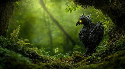 Fototapeta premium Majestic garuda in enchanted forest mystical creature nature scene lush environment captivating viewpoint