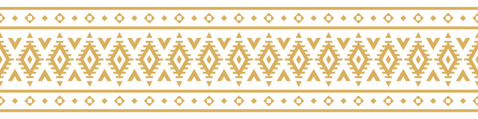 Gold ethnic ornament with geometric tribal border pattern.