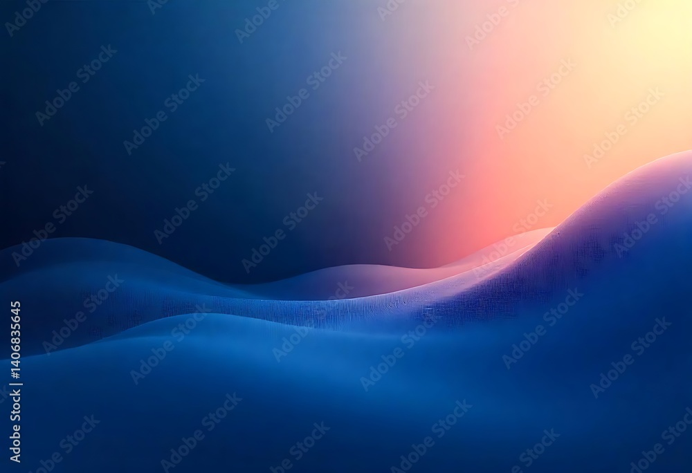Poster abstract gradient background with blue waves and a peach color glow