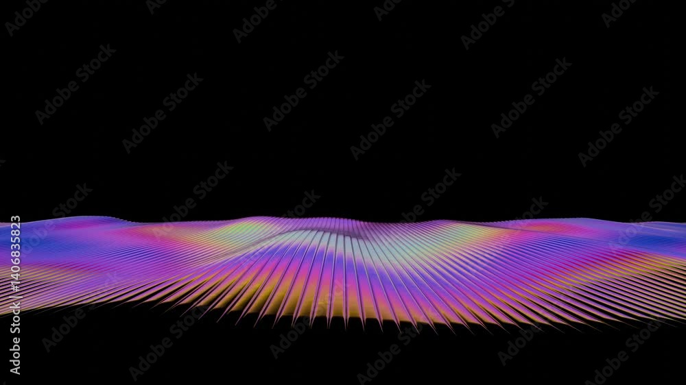 Aufkleber vibrant rainbow lines radiate across a dark background, forming a fluid wave-like surface with brigh