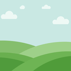 Green Hills Landscape Cartoon Field and Sky.