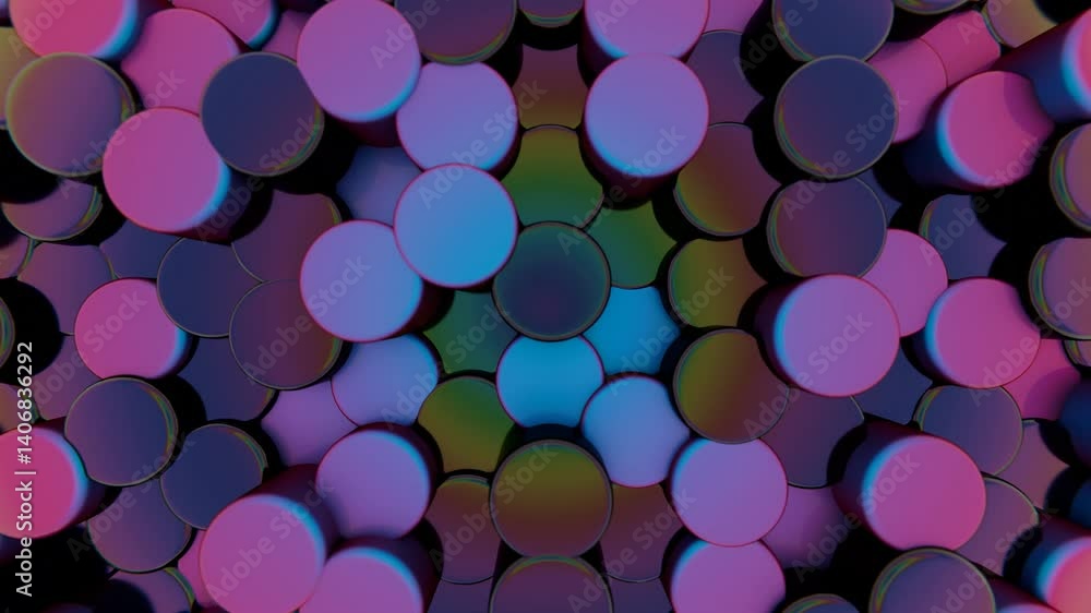 Leinwandbilder Vibrant pink and blue discs arranged in a dynamic 3D pattern, forming a modern geometric composition with layered color transitions and a playful aesthetic.