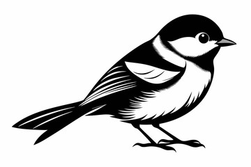 chickadee silhouette line art vector illustration