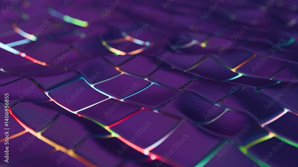 Aufkleber A rippling mosaic of fluid squares in rich purple hues, creating illusions of a wave pattern that merges technology and synergy for a sleek, futuristic design.