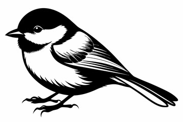 chickadee silhouette line art vector illustration