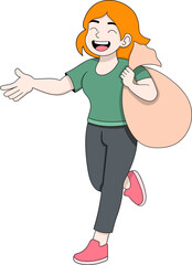 Happy Woman Carrying Money Bag Business Profit Concept Illustration