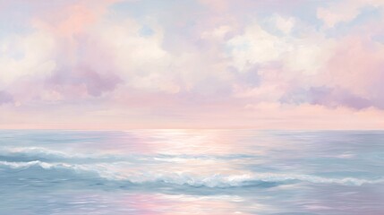 Fototapeta premium Beautiful pastel seascape painting with soft light reflecting on calm waves