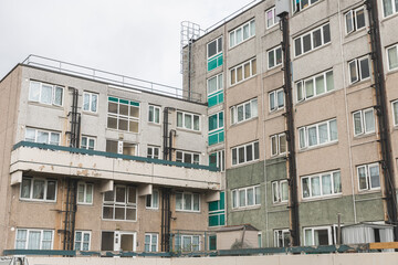 Facade of a dilapidated building at Broadwater Farm estate in Tottenham area, London