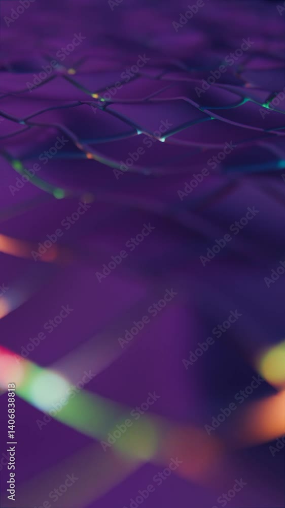 Poster A rippling mosaic of fluid squares in rich purple hues, creating illusions of a wave pattern that merges technology and synergy for a sleek, futuristic design.