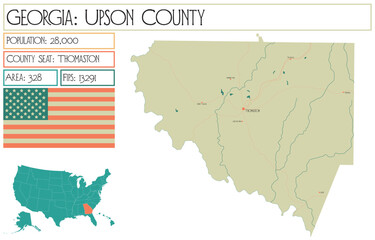Large and detailed map of Upson County in Georgia USA.