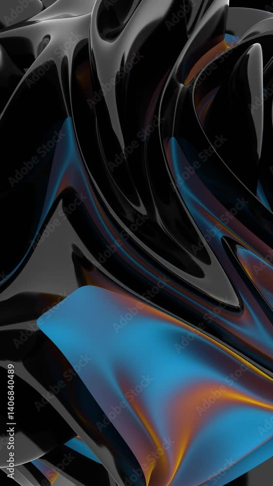 Aufkleber A glossy black and blue swirl with hints of orange, forming a fluid, modern shape that merges reflection and color shifts in a dynamic 3D design.