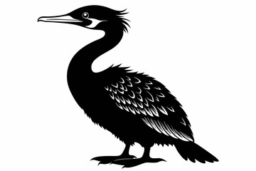 cormorant silhouette line art vector illustration