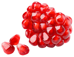 Pomegranate isolated png. Pomegranate piece with seeds on white or transparent background. Broken...