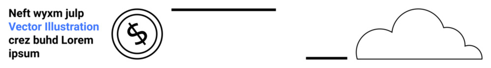 Coin with data-transfer lines pointing to a cloud. Ideal for finance, technology, digital goods, data transfer, cloud computing, fintech, virtual assets. Abstract line flat metaphor