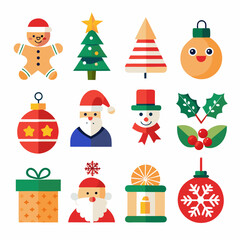 Christmas Holiday Vector Icons Collection in Bright Colors