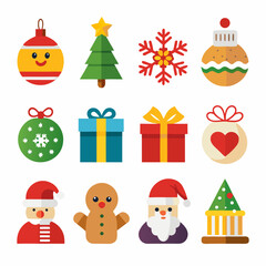 Christmas Holiday Vector Icons Collection in Bright Colors