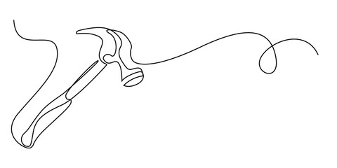 Hammer Continuous Line Drawing, Isolated on White Background