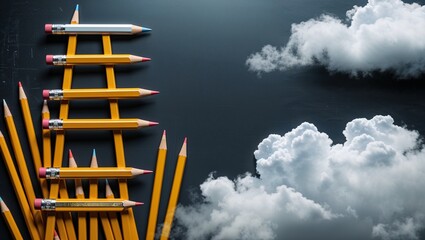 Stairway to heaven: blue sky ladder to success, an architectural concept of upward steps through clouds