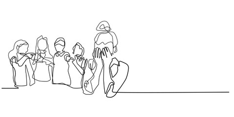 Continuous Line Drawing of People Bullying Someone, Isolated on White