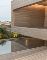 Modern architectural design showcasing natural elements in a serene landscape setting