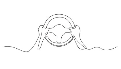 Steering Wheel One Line Drawing on White Background
