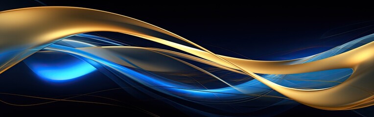 Dynamic interplay of gold and blue abstract forms.