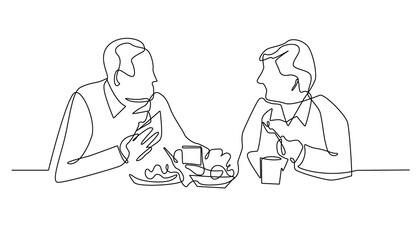 Continuous Line Drawing of Business Lunch on White Background