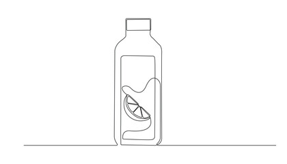 Lemonade Bottle Continuous Line Art on White Background