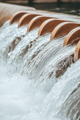 Water flows gracefully over wooden structures, creating a calming sound while enhancing the serene atmosphere of a landscaped garden