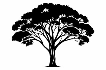 eucalyptus tree silhouette line art vector illustration © kanchanrani