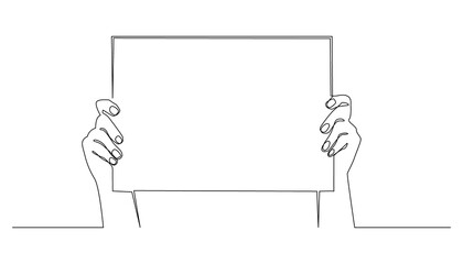 Continuous Line Drawing: Hands Holding a Blank Sign