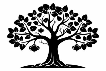 fig tree silhouette line art vector illustration