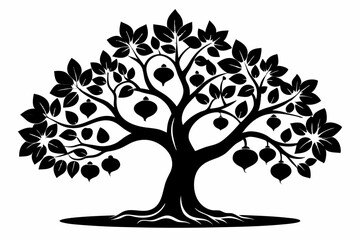 fig tree silhouette line art vector illustration
