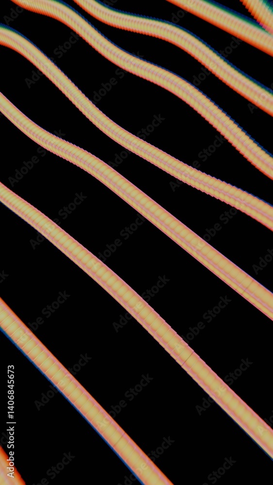 Poster Strings of purple spheres form a flowing wave pattern on a black background, blending illusions and technology into a dynamic, futuristic design........