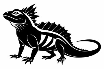 frilled lizard silhouette line art vector illustration