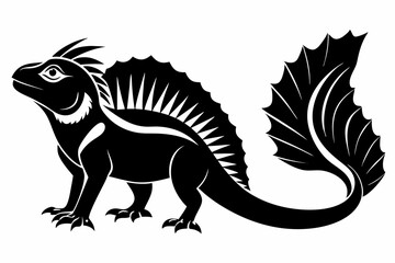 frilled lizard silhouette line art vector illustration