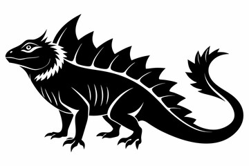 frilled lizard silhouette line art vector illustration