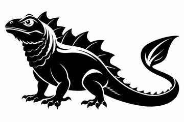 frilled lizard silhouette line art vector illustration