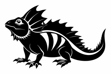 frilled lizard silhouette line art vector illustration