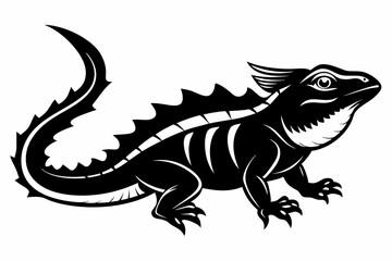 frilled lizard silhouette line art vector illustration