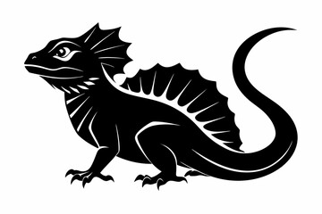 frilled lizard silhouette line art vector illustration