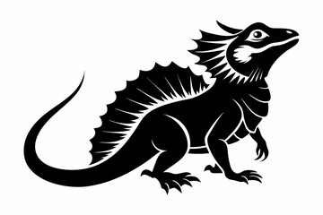 frilled lizard silhouette line art vector illustration