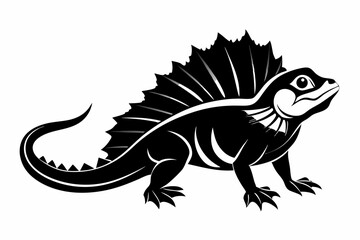 frilled lizard silhouette line art vector illustration
