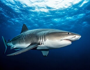 Naklejka premium A great white shark patrols the deep sea