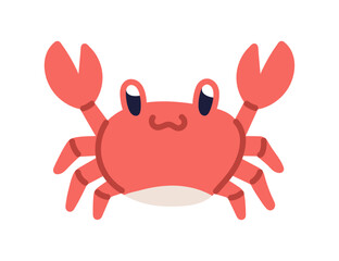 Cute crab, adorable funny marine character, smiling baby animal character, tropical underwater crayfish flat vector illustration.