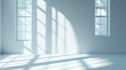 Obraz premium Bright Sunlight Streaming Through Windows in an Empty White Room